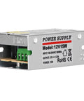 Solid As A Rock Regulated Switching Power Supply 12 Volt 0.25 Amps 15 Watt Led Driver in aluminum housing with connectors.