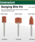 48Pcs Aluminum Oxide Mounted Grinding Stone Bits Set With One Eighth Inch Shanks displayed with dimensions and shapes
