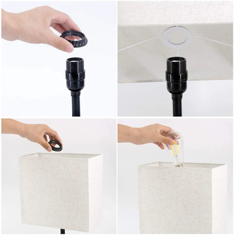 Assembly of USB Table Lamp With Wireless Charging, USB C Port, 3 Way Dimmable Bedside Lamp With Fabric Shade and LED bulb.