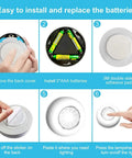 Installation guide for Six Pack Portable LED Puck Tap Lights Battery Operated Night Lights For Cabinets Closets Under Cabinet Lighting Kitchens Pantries And More Indoors And Outdoors Dope showing battery insertion and setup.