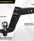 Trailer Hitch Mount With Two Inch Ball For Two Inch Receiver, Six Inch Drop, Rock Solid Towing Up To Seven Thousand Five Hundred Pounds
