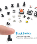 240 Piece Micro Momentary Tactile Push Button Switches Assortment Kit With 24 Value Options Black Color displayed on white background