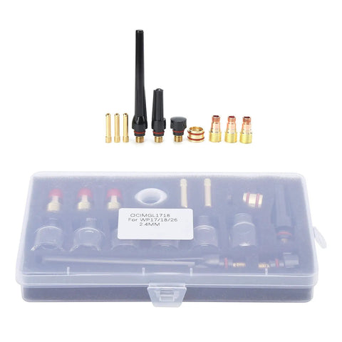 Pro Grade Welding Torch Accessories Kit With Glass Cup Brass Consumables in plastic case for WP 17 18 27
