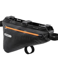 4L Bike Frame Bag With Large Opening And Repositionable Top Tube Strap, 2021 Model, German Made, black with orange zipper