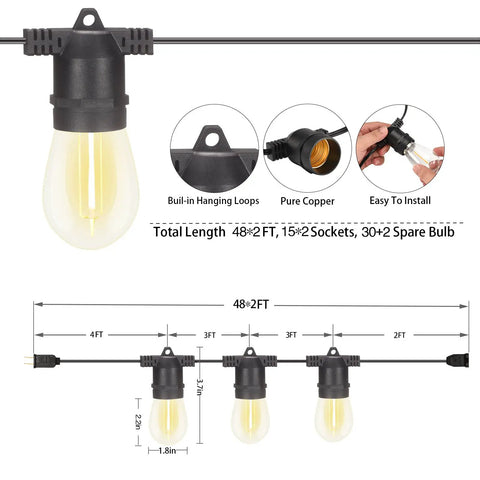 96Ft Outdoor LED String Lights With Dimmer And Timer, Weatherproof IP65 Shatterproof Patio Lights For Christmas Parties And Weddings, Energy Saving Backyard Decor To Create A Cozy Party Vibe