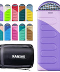 Water-Resistant Portable Purple Sleeping Bag For Adults Teens And Kids, The Ultimate Outdoor Companion, shown with compact bag