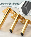 Gold metal furniture legs with rubber feet pads, matching 20cm Triangle Metal Furniture Legs 4 Pack for Sofas Chairs Tables Cabinets and Stools Gray Finish with Pre Drilled Holes for Easy DIY Replacement and Stable Modern Home Decor.