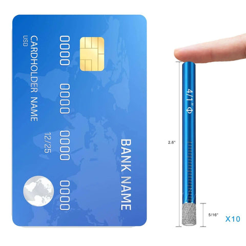 10-piece dry diamond drill bit set on blue card packaging; 1/4 in (6 mm) bits for ceramic, tile, glass.