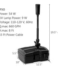 4 In 1 Submersible Pond Filter Pump 660 GPH Fountain Pump With 9 Watt Sterilizer And 3 Nozzles All In One Water Pond Cleaning System