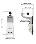 Image of Eight Pack Zinc Alloy Compression Latch Locks Featuring Slick Trigger Action And Flush Silver Finish dimensions for electrical enclosures and toolboxes.