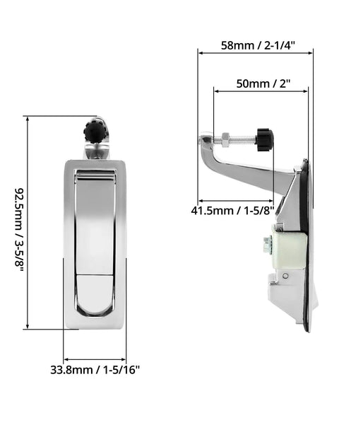 Image of Eight Pack Zinc Alloy Compression Latch Locks Featuring Slick Trigger Action And Flush Silver Finish dimensions for electrical enclosures and toolboxes.