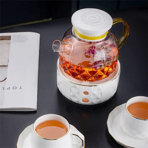800 Ml Portable Electric Kettle For Car And Truck Rides Quick Boil Vacuum Insulated Water Heater shown with tea and cups.
