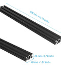 5 Piece 400 mm 2040V Aluminum Extrusion Profile European Standard Anodized Linear Rail For 3D Printers Lasers CNC Machines And DIY Projects Black Built For DIYers, showing profile dimensions