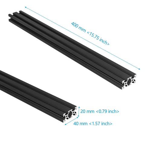5 Piece 400 mm 2040V Aluminum Extrusion Profile European Standard Anodized Linear Rail For 3D Printers Lasers CNC Machines And DIY Projects Black Built For DIYers, showing profile dimensions