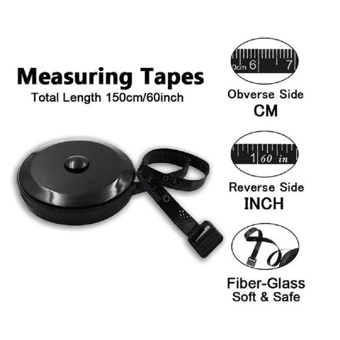 Soft Retractable Dual Sided Body Measuring Tape 60 Inch 150cm for Sewing Tailor Craft Fabric Knitting and Weight Loss in Black