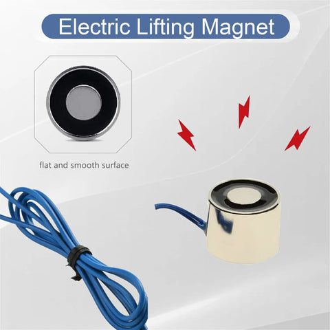 12V DC Electric Lifting Magnet 50N Solenoid Electromagnet Holding Force 5 Kg 25mm By 20mm with cable, smooth surface visible