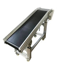 Electric Plane Ramp Conveyor Machine With PVC Belt 59 Inch Long And 11.8 Inch Wide Height Adjustable From 19.6 To 31.5 Inches 110V 120W Black Workhorse Build Portable Aluminum Frame Flat Slope Type.