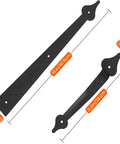 Decorative Garage Door Hinges And Handles Hardware Kit In Black Spear Style, showing size dimensions for exterior use hardware