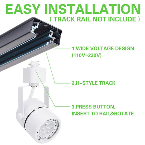 7W Dimmable LED Track Lighting Heads for H Type Track Rail, 12 Pack, 110V, 36 Degree Beam, 3000K Warm White Ceiling