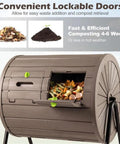 Dual Chamber Compost Tumbler 360 Degree Rotating Drum With Stirring Blades For Nonstop Backyard Garden Compost Coffee Wood Like Grain Finish
