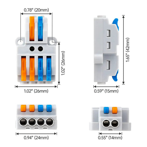 10 Pack Lever Wire Connectors For Quick Wiring Push In Conductor Terminal Block 2 In 4 Out Durable Nylon PA66 Shell