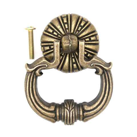 Set Of 4 Vintage Antique Brass Ring Pull Handles For Drawers Cabinets Dressers And Wardrobes Large Size With Disk Base Pumpkin