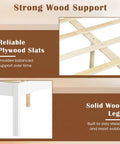 Reliable plywood slats and solid wood legs showcasing support for Full Size Wood Bed Frame With Headboard, Mid Century Modern Platform Bed.
