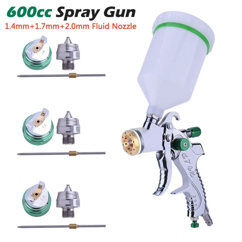 Pro Level Gravity Feed Hvlp Paint Spray Gun With 600 Ml Cup And Quick Swap Nozzles for versatile painting applications.
