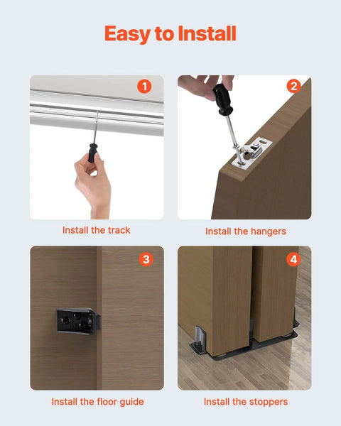 Installation steps for Five Foot Bypass Sliding Door Hardware Kit For Closets Aluminum Alloy Rail System Two Door Set