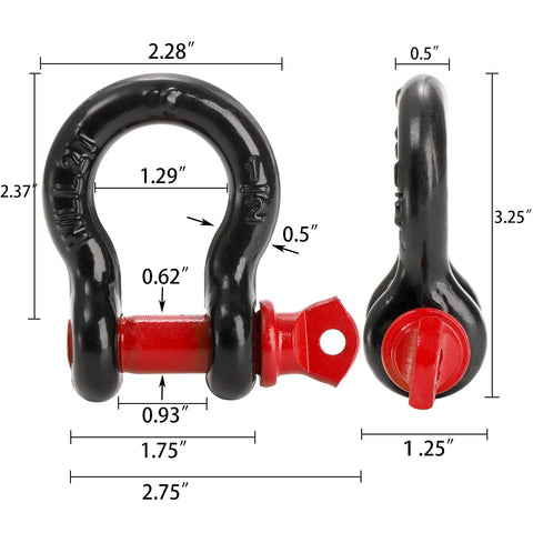 6 Pack Half Inch D Ring Shackle 2.0 Ton Capacity Heavy Duty Screw Pin For Tow Straps Winch Off Road Truck Recovery Black Powder Coated