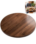 Top Tier 24 Inch Round Lazy Susan With Dead Smooth 360 Spin, Walnut Veneer Table Top Serving Tray, Engineered Wood Kitchen Go To For Hosting Crew, Built Like A Tank Construction on wooden table.