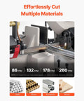 Heavy Duty Metal Horizontal Band Saw Built For Boss Level Tough Metal Wood And Plastic Cutting With 7 By 8.25 Inch Rectangular Capacity Dual 110 220V Power 1.1 kW Motor showing materials cut