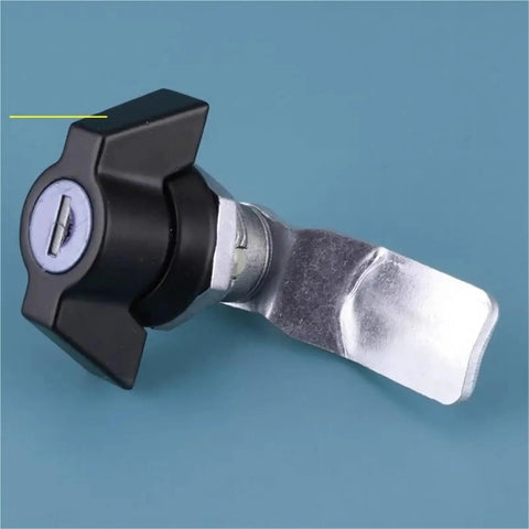 Beefy Heavy Duty Cabinet Cam Lock With Key For Distribution Boxes And Cabinets, black handle, tongue hardware shown