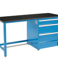 Heavy Duty Modular Workbench With Three Locking Drawers And Welded Steel Legs Built Like A Beast For Your Garage Rig featuring a blue frame.