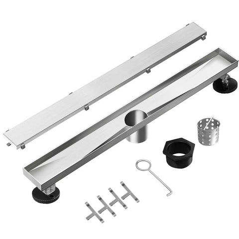 32 Inch Brushed 304 Stainless Steel Linear Shower Drain With Tile Insert 2 In 1 Panel Hair Strainer And Adjustable Feet