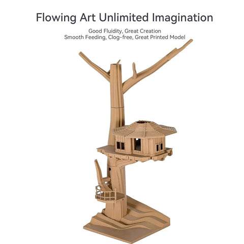 3D printed treehouse model with Wood Filament PLA 1.75mm For 3D Printing Real Wood Texture Silk Finish, showcasing wood-like texture.