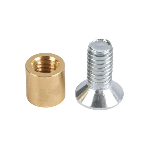 Close-up of brass nut and silver screw for Multifunction Combination Router Base With Quick Change Design And Offset Baseplate For Hella Precise Trenching And Mortising Work That Is A Savage Game Changer For Your Shop.