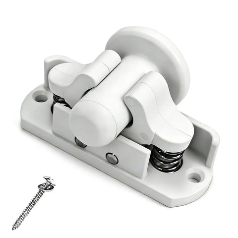Durable Nylon Door Retainer Catch Clips For Caravans And Motorhomes with spring mechanism and screw for easy installation.