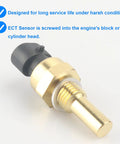 Brass threaded coolant temperature sensor with black plastic connector.