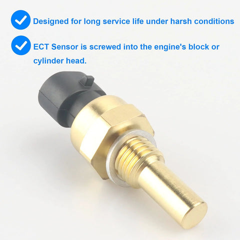 Brass threaded coolant temperature sensor with black plastic connector.