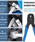 Close-up of Built Like A Tank Network Tool Kit Set Featuring Cable Tester Heavy Duty Wire Stripper and Cutter with crimping function.