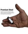 Hand holding a socket from 32-Piece Hex Bit Socket Set With Metric And SAE Sizes, Drop-Forged S2 Steel Bits, Chrome Plated Chrome Vanadium.