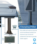 Top Shelf Outdoor EV Charger Pedestal With Keypad Lock For Tesla Model Y weatherproof charging pillar with screw anchors and dimensions.