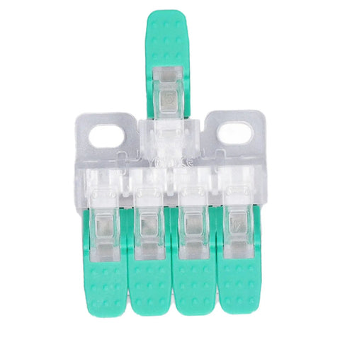 Ten Pack Lever Wire Connectors One In Four Out Copper Quick Push In Electrical Connectors, green levers, front view
