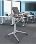 Adjustable Height Lectern Podium Stand With Laptop Desk Cart And Mobile Workstation Table For Conference Or Office Use Built Different For The Daily Grind Without Any Sweat, featuring a mobile podium with a laptop on top.