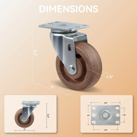 Front-angle view of CWfutureparts 4-in hi-temp glass-filled nylon caster with mounting plate; brown wheel
