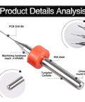 Pro Grade 10 Piece Carbide PCB Drill Bit Set From 0.1mm To 1.0mm For CNC Engraving, Jewelry, And DIY Projects with labeled details