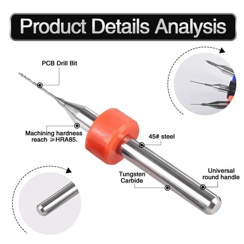 Pro Grade 10 Piece Carbide PCB Drill Bit Set From 0.1mm To 1.0mm For CNC Engraving, Jewelry, And DIY Projects with labeled details