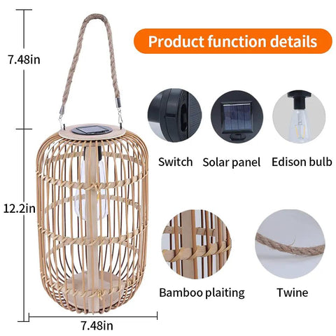 Large Outdoor Solar Lantern With Rattan And Bamboo Build Dope Glow For Garden Patio And Yard Waterproof Hanging Lantern