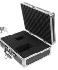 Rugged Aluminum Tool Case With Sturdy Handle, Large Capacity All-In-One Storage Box open showing foam interior, keys beside it